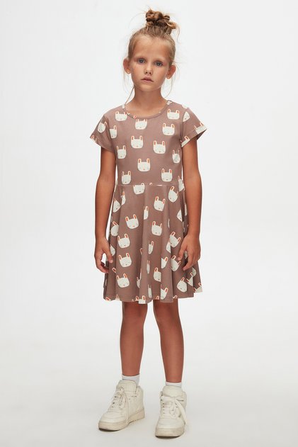 Girl's Print Sleepy Bunny Short Sleeve Dress