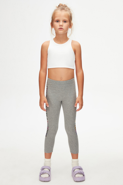 Light Gray New York Printed Embossed Girls' Winter Leggings
