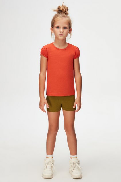Tile Basic Girl's Crew Neck Watermelon Sleeve T-Shirt