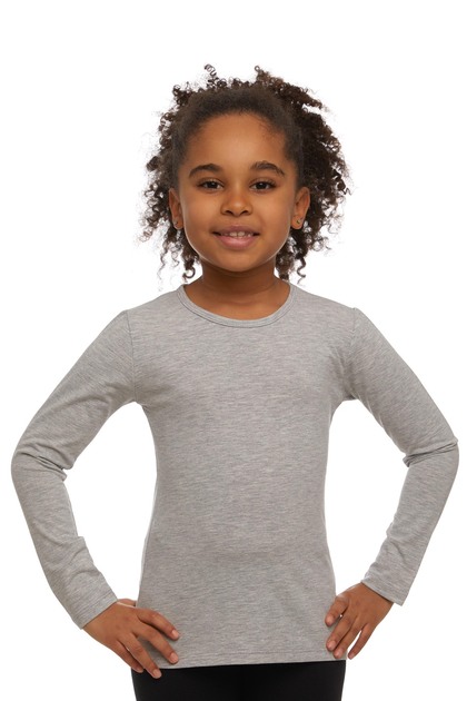 Light Gray Basic Seasonal Lycra Long Sleeve Girls' T-Shirt