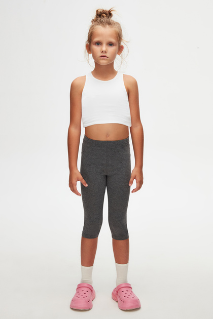 Dark Gray Basic Girls' Below-Knee Leggings Capri