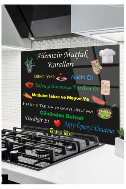 Ocak Arkası Cam Koruyucu, Tezgah Ankastre Arkası Koruyucu, Isıya Dayanıklı, Dekoratif Mutfak Kuralı