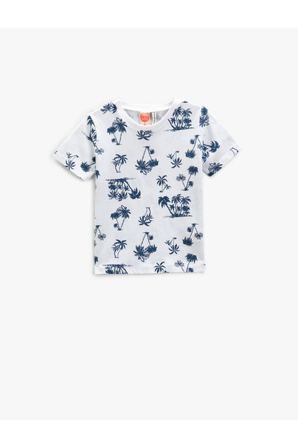 Palm Tree Printed Short Sleeve T-Shirt Crew Neck