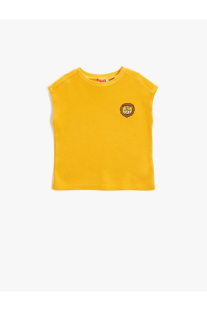 Sleeveless T-Shirt Animal Print Detailed Textured Crew Neck