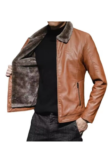 Men's Pu Leather Wool Coat