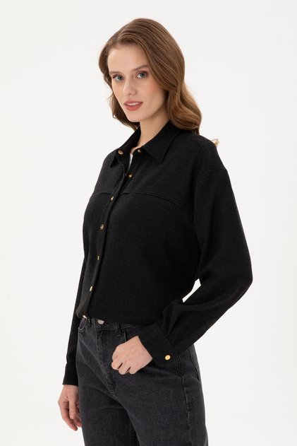 Women's Black Long Sleeve Shirt 50289843 -Vr046