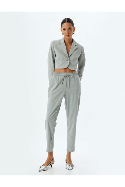 Pocketed Elastic Waist High Waist Jogger Carrot Cut Trousers