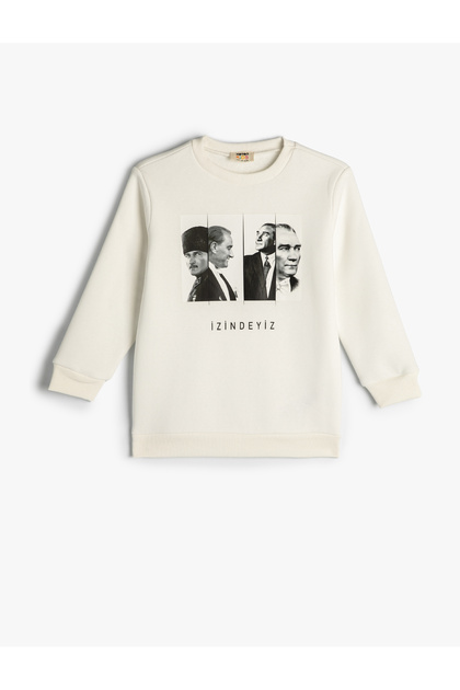 Ataturk Printed Sweatshirt Ribbed Crew Neck