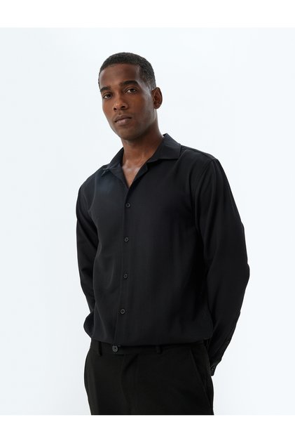 Slim Fit Gömlek Basic Uzun Kollu Pamuk Karışımlı