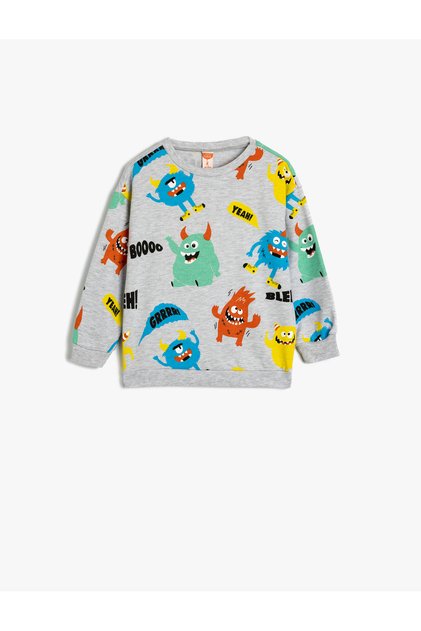 Monster print long sleeve fleece sweatshirt
