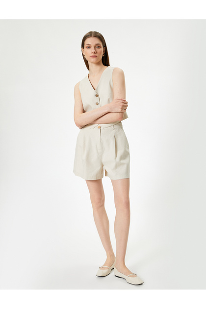 4Sak40486Pw 050 Beige Women's Woven Shorts