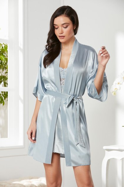 Velvet Satin Lace Women's Nightgown and Dressing Gown Set - 4045 Mist