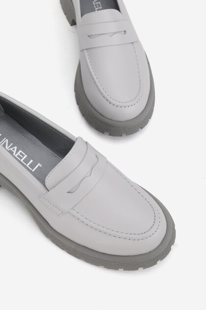 Women's Gray Genuine Natural Leather Loafer Shoes, Number 36-41