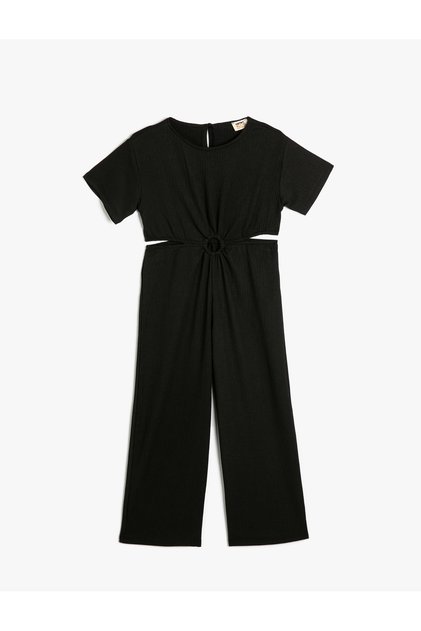 Jumpsuit Window Detailed Short Sleeve Crew Neck