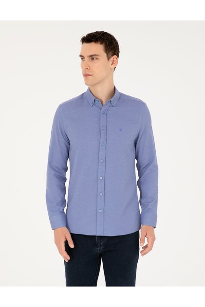 Blue Oxford Slim Fit Long Sleeve Shirt 50289396-Vr036