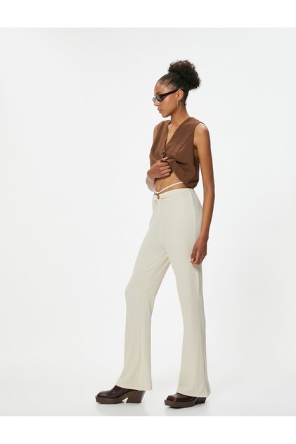 Slim Fit Trousers with Metal Accessories and Tie Detail