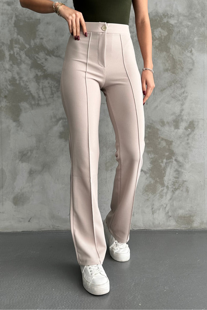 macharel jeans Women's Cream High Waist Slim-fit Flare Leg Palazzo Pants-  Trendyol