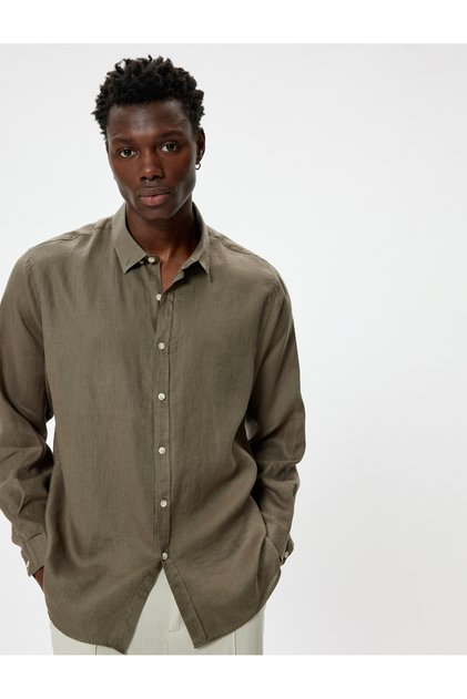 Linen Shirt Classic Collar Long Sleeve Buttoned