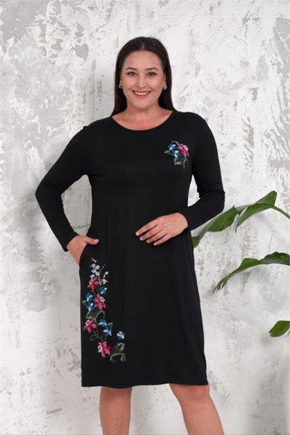 Rochie de damă cu broderie lungime midi material elastic mărime mare DPNBA020
