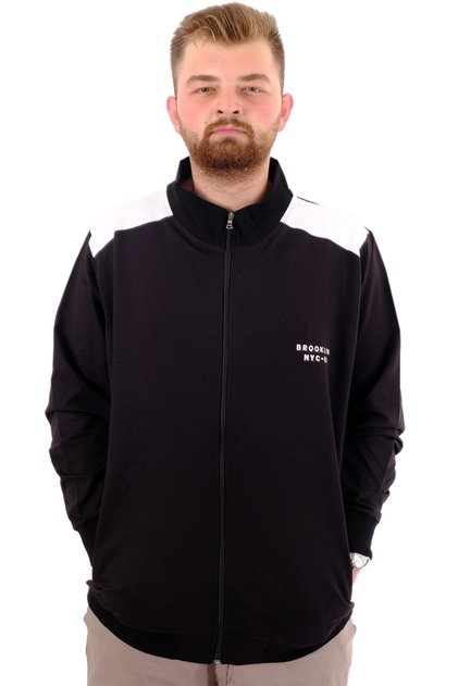 Mode XL Large Size Men's Sweatshirt with Stand Collar and Zipper Brooklyn U24522 Black-Ecru