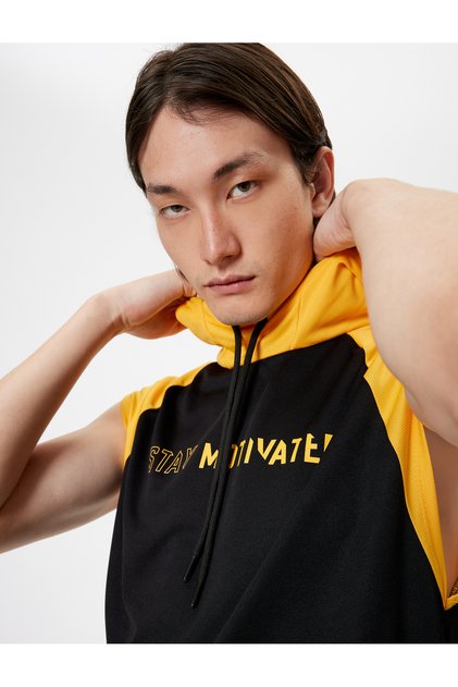 Sports Athlete Oversize Sleeveless Hoodie with Slogan Print