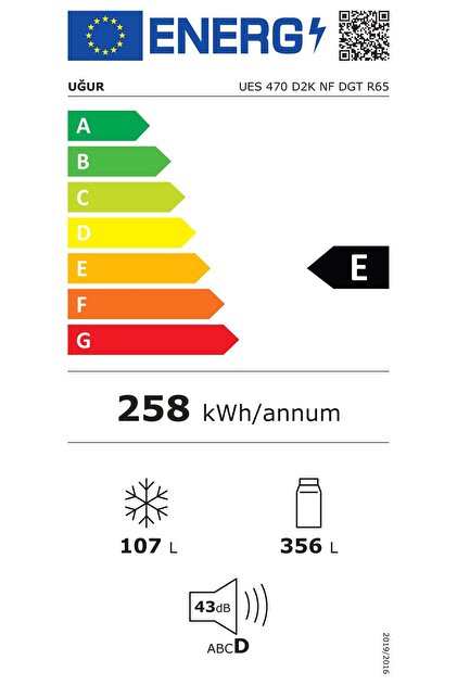 Uğur UES 470 D2K NF DGT R65 Çift Kapılı No Frost Beyaz Buzdolabı