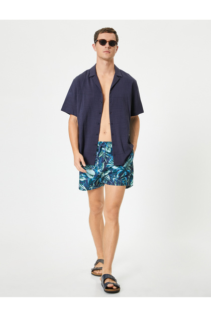 Swim Shorts Leaf Printed Waistband Pocketed
