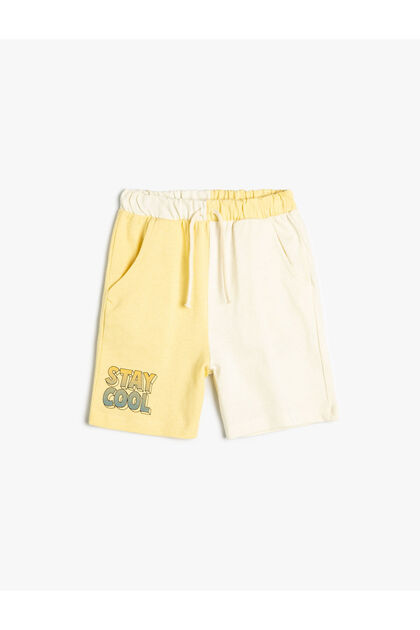 Shorts Elastic Waist Color Contrast Pocket Cotton Print Detailed