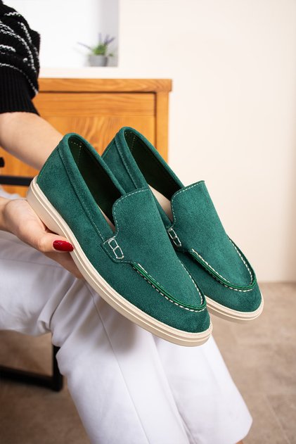 Most Stylish Flat Sole Green Loafer Women's Ballerinas