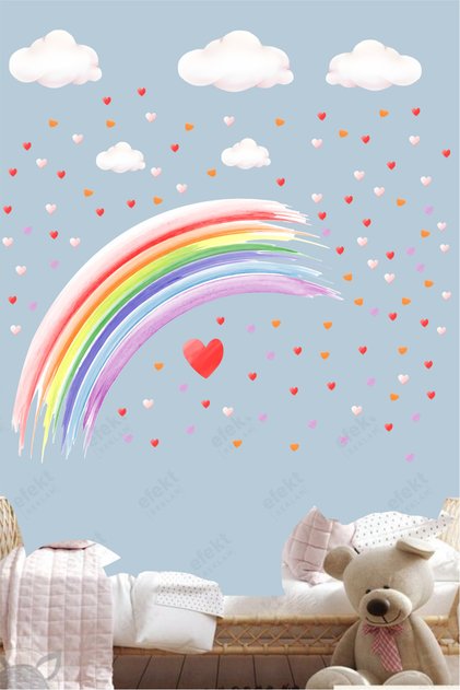Pastel Rainbow and Hearts Kids Room Door-Wall Adhesive Sticker Set
