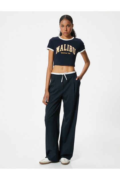Crop T-Shirt College Printed Short Sleeve Crew Neck Cotton Slim Fit