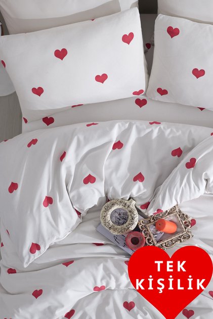 Red Love Cotton Duvet Cover Set Single | Sheetless