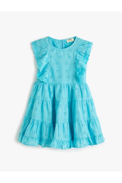 Dress with Floral Eyelet and Ruffle Detail, Sleeveless