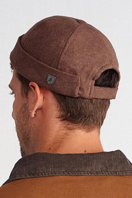 Külah Men's Street Style Wool Brimless Hat Dark Brown Docker Cap
