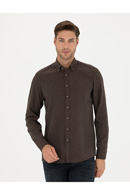 Pierre Cardin Brown Slim Fit Long Sleeve Shirt 50280214-Vr029- Trendyol