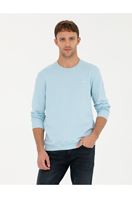 Light Blue Regular Fit Crew Neck Sweatshirt 50279557-Vr095