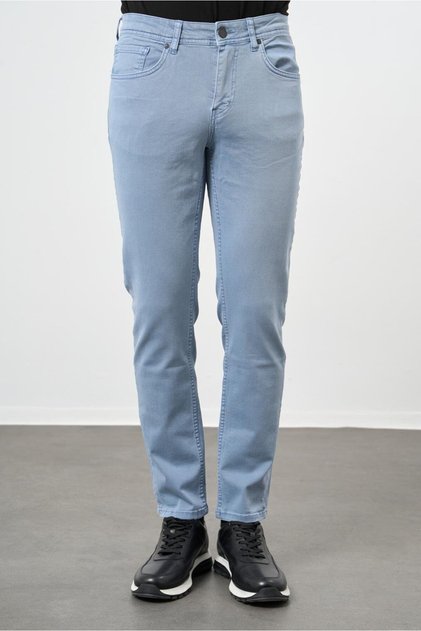 Turquoise Cotton 5-Pocket Casual Slim Fit 5-Pocket Trousers 1003245318