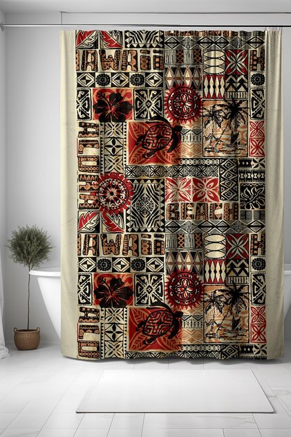 Bathroom Curtain, Ethnic Havaii Vacation Pattern Shower Curtain, Bathtub Curtain 175X200Cm