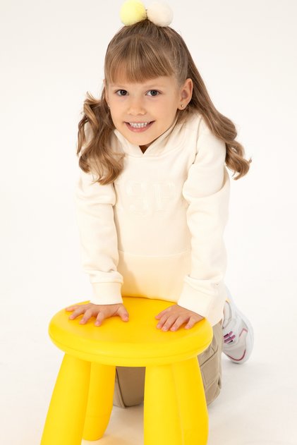Girl's Cream Hooded Basic Sweatshirt 50296388-Vr071