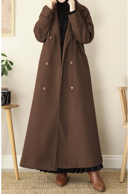 Full Length Double-Breasted Cashmere Coat - Brown