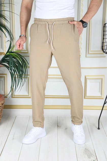 Men's Mustard Italian Cut Flexible Slim Fit Lycra Elastic Double Leg Fabric Trousers School