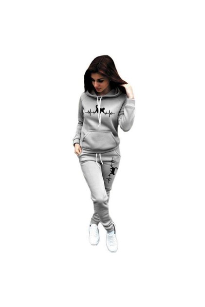 Tracksuit Set Sweatshirt Jogger - Printed Oversize Ribbon Hoodie