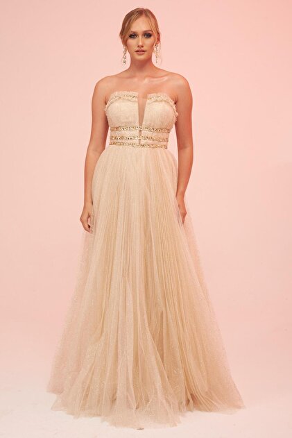 green emerald velvet dress Beige Gold colour gown with long tail cut – Urban Dulhaniya main image 1