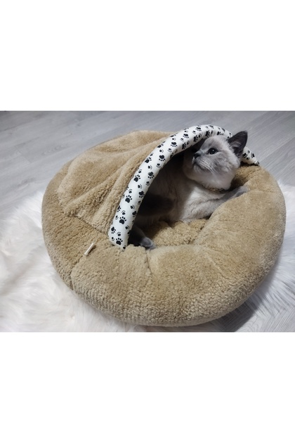 Coddry Pet Simit Mağara Yatak - Kedi, Küçük Irk Köpek Yatağı 45x45x16 Cm 1.kalite Peluş Kumaş