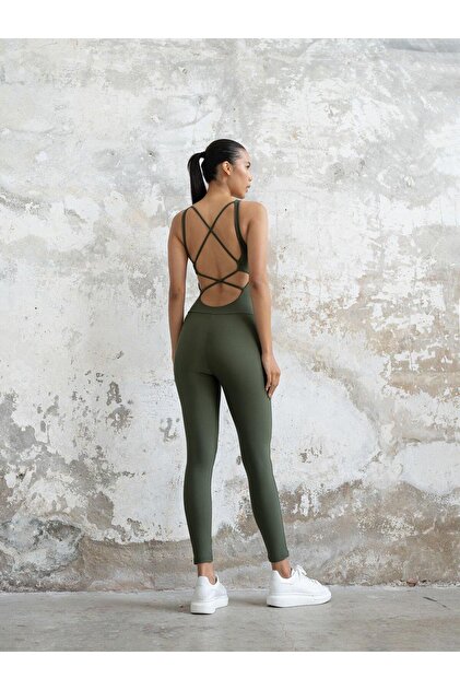 LizzSpor Kadın Haki Yoga Pilates Tulumu - Fiyatı, Yorumları