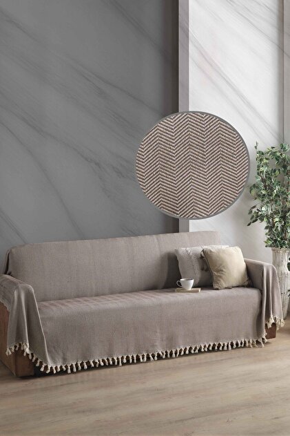 غطاء أريكة طبيعي مع تغطية الأذرع، باللون البني الداكن، مقاس 180×300 سم