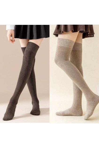 2 Pieces of over the Knee Flat Wool Winter Combed Cotton Women's Socks