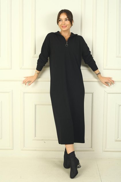 Women's Stand Collar Half Zipper Front Comfortable Fit Knitted Dress