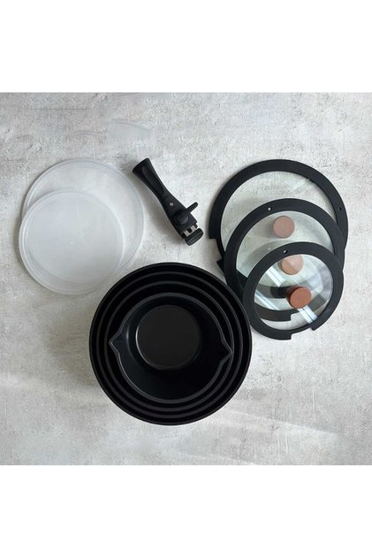 Midas Black 11-Piece Detachable Safe-Handle Nesting Induction Cookware Set