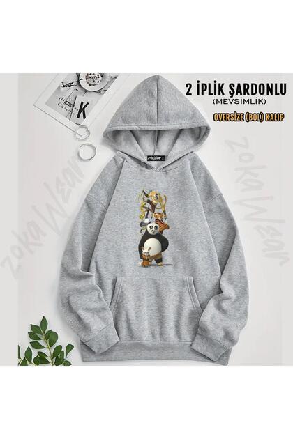 Kung Fu Panda Po Patterned Oversize Hooded Sweatshirt - 2 Thread